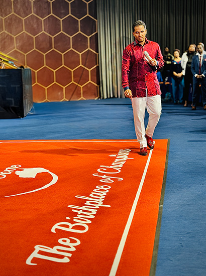 Prophet Jerome Fernando walking on the Miracle Dome red Carpet